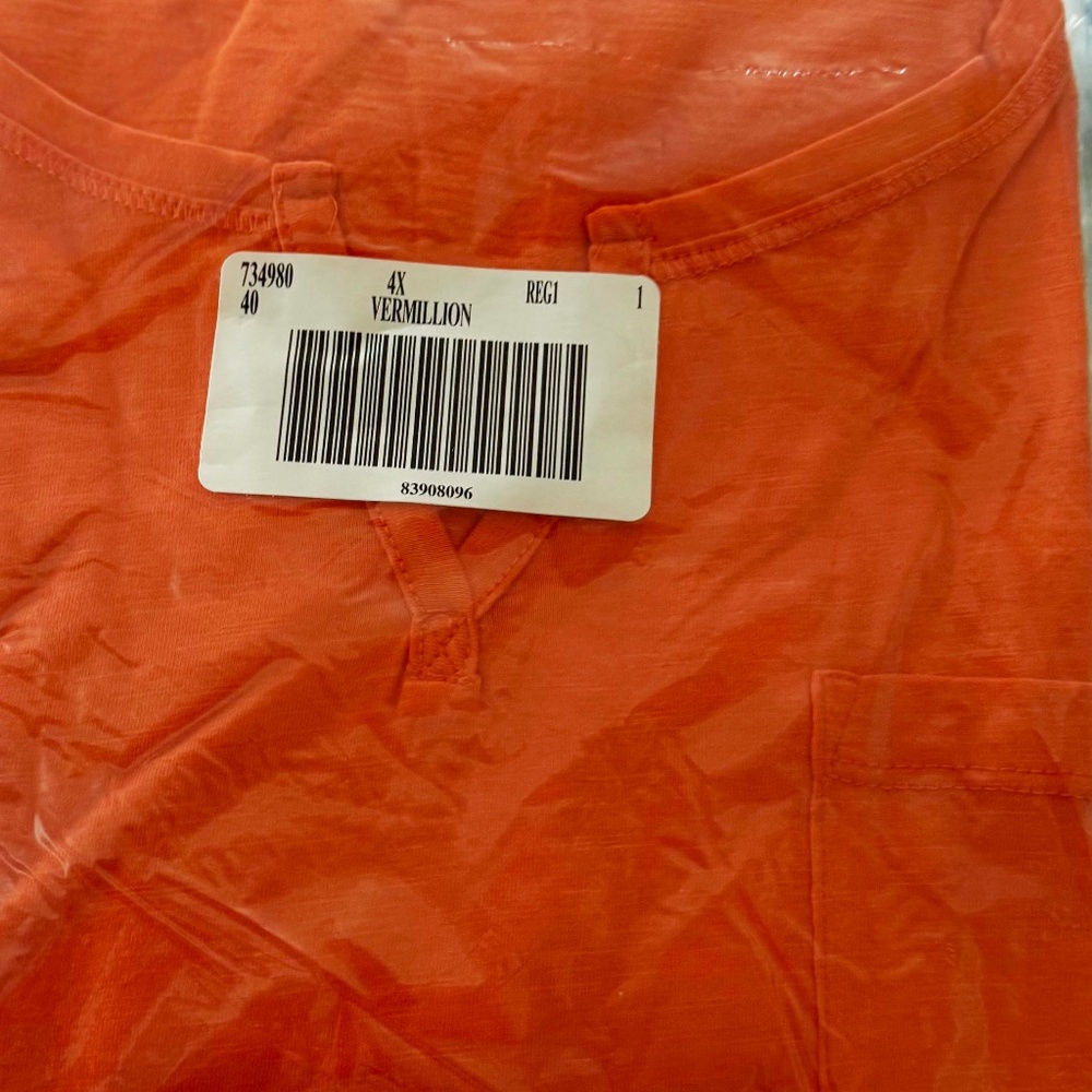 T-SHIRT, HENLEY STYLE, VERMILLION (Red), SIZE 4X, SHORT SLEEVES, SPLIT NECK,